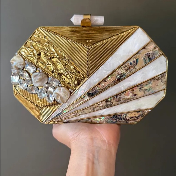 COPY - Gold and Cream Geometric Clutch